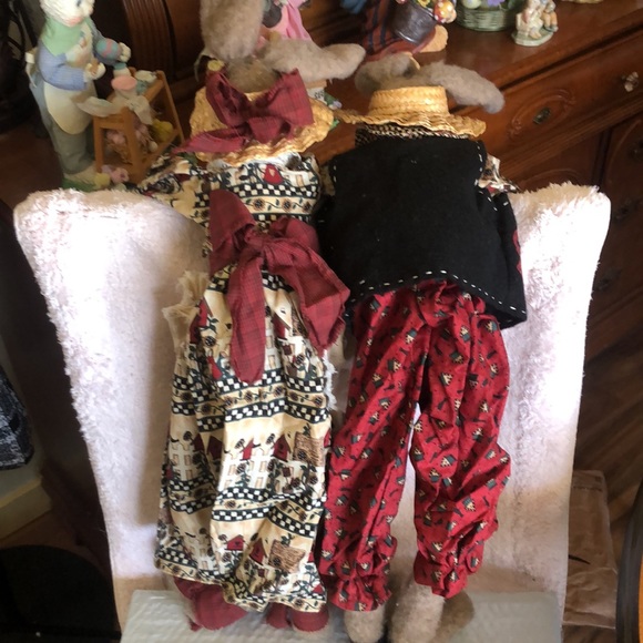Mr. Mrs. Bunny Whimsy Folk Art Handmade 27”Cloth Dolls Shelf Sitters - Picture 5 of 7